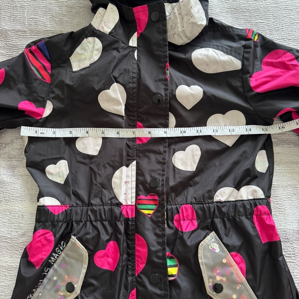 Desigual Kids Heart Raincoat - Black and Pink, Size 9/10 - Picture 5 of 11